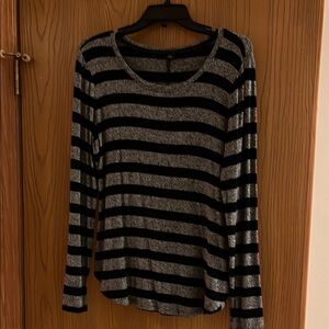 Ann Taylor Navy and Gray Long Sleeve Relaxed Tee